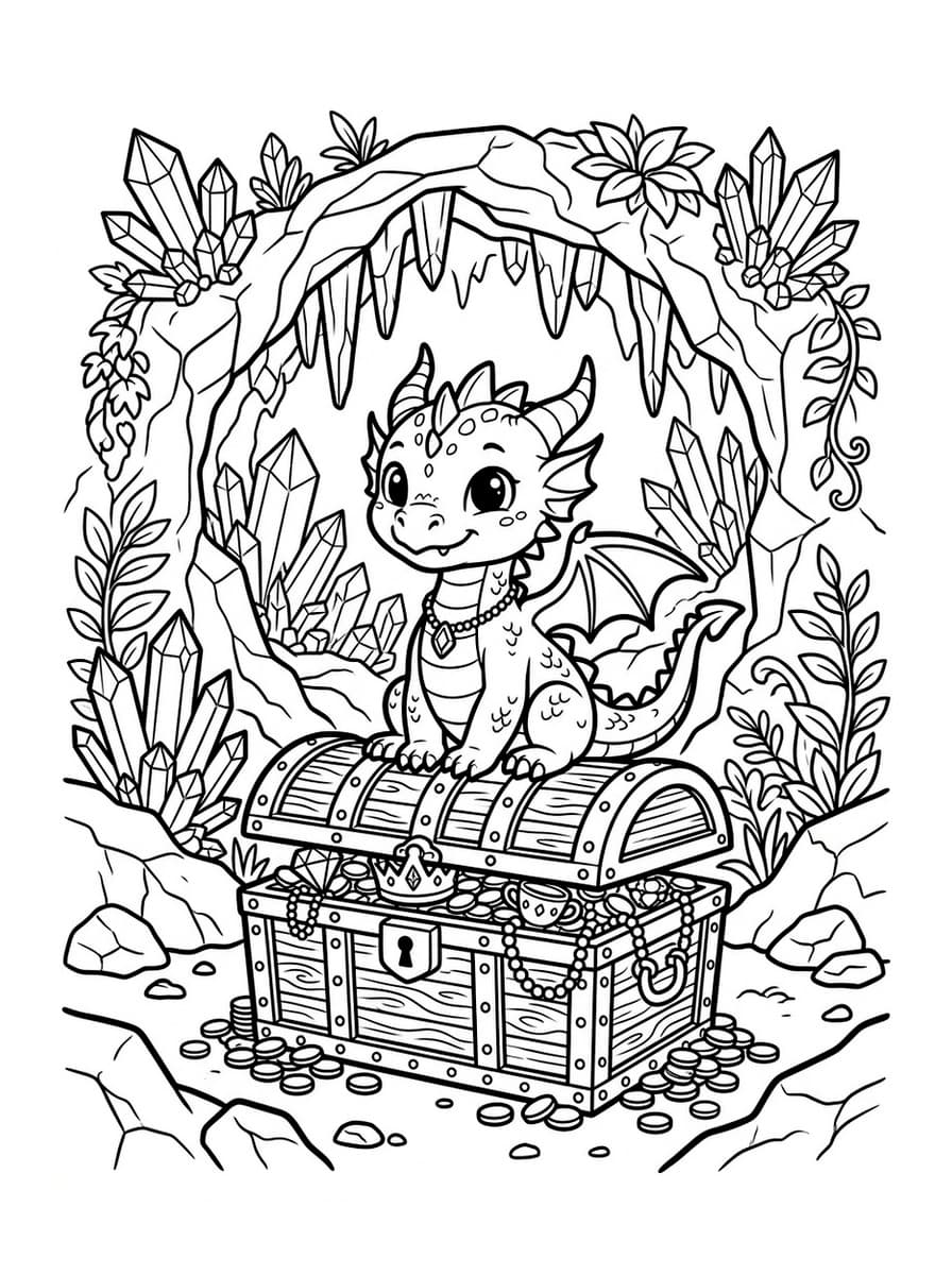 Crystal Cave Baby Dragon - Free Printable Coloring Page
