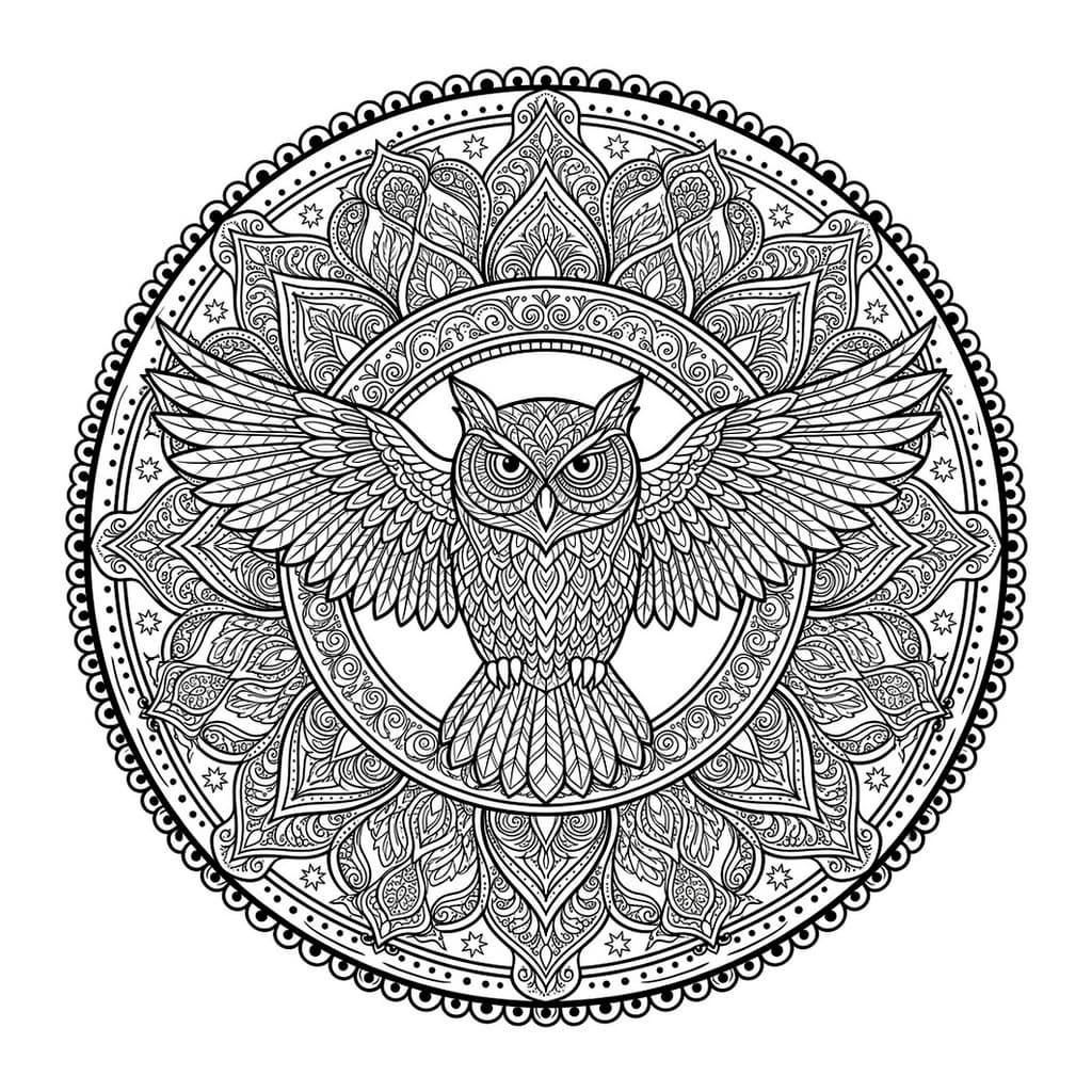 Sacred Wisdom Owl Zen Mandala - Free Printable Coloring Page