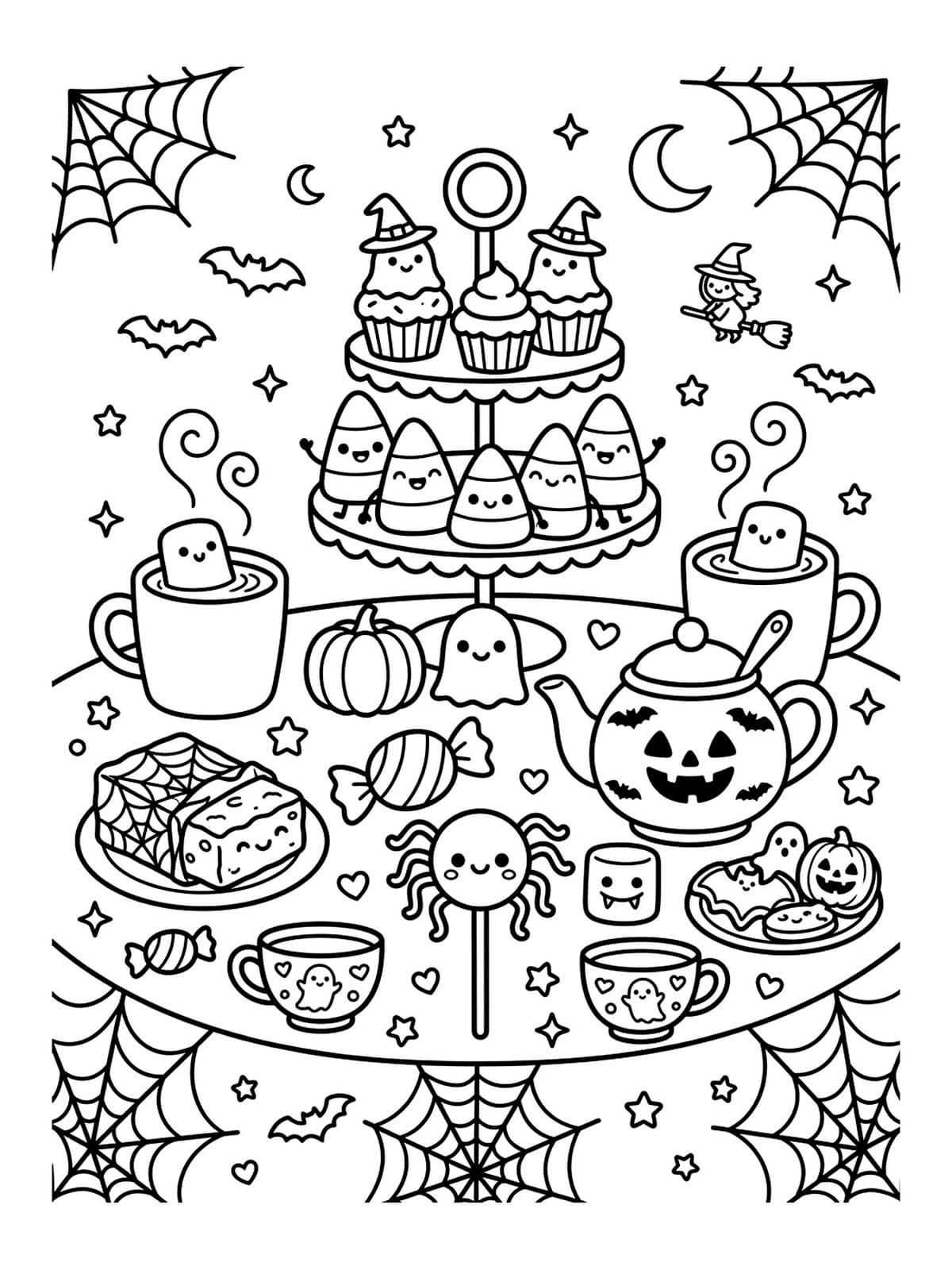 Kawaii Halloween Sweets, Cupcakes & Candy Corn Party - Free Printable Coloring Page