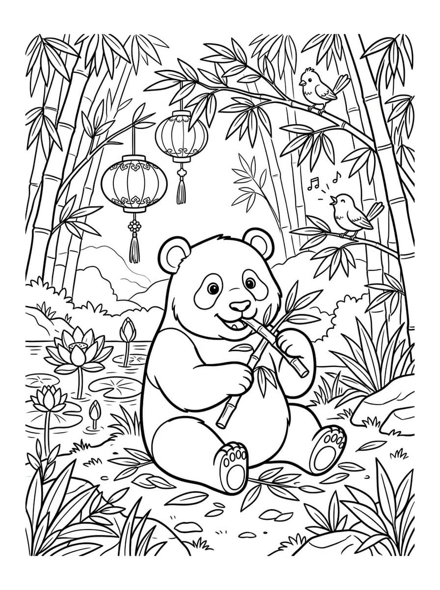 Serene Giant Panda in Bamboo Grove - Free Printable Coloring Page