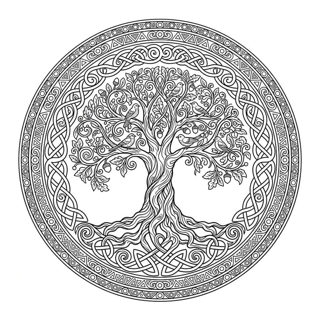 Sacred Celtic Tree of Life Mandala - Free Printable Coloring Page