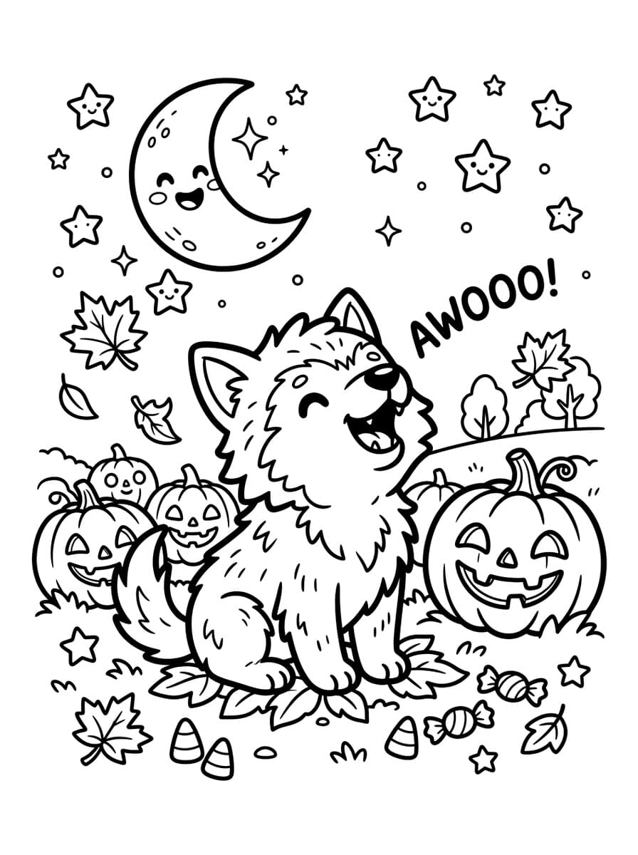 Cute Chibi Werewolf Puppy Howling at Crescent Moon - Coloring Playground Cute Chibi Werewolf Puppy Howling at Crescent Moon - Free high-resolution printable black and white coloring page line art (PDF & JPG download)