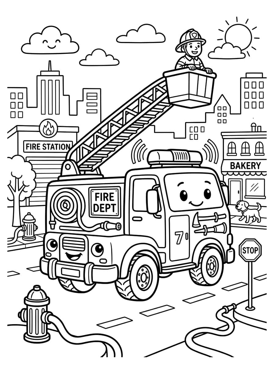 Mighty City Fire Engine Rescue Truck - Coloring Playground Mighty City Fire Engine Rescue Truck - Free high-resolution printable black and white coloring page line art (PDF & JPG download)