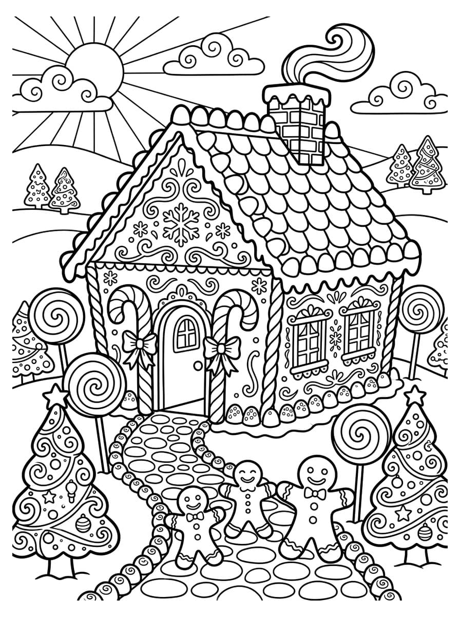 동화 속 달콤한 크리스마스 진저브레드 과자집 - Coloring Playground 동화 속 달콤한 크리스마스 진저브레드 과자집 - 무료 고화질 흑백 프린트 컬러링 도안 (A4 PDF & JPG 다운로드)
